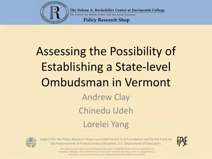 assessing the possibility of establishing a state level ombudsman in vermont