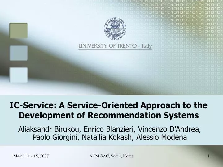 ic service a service oriented approach to the development of recommendation systems