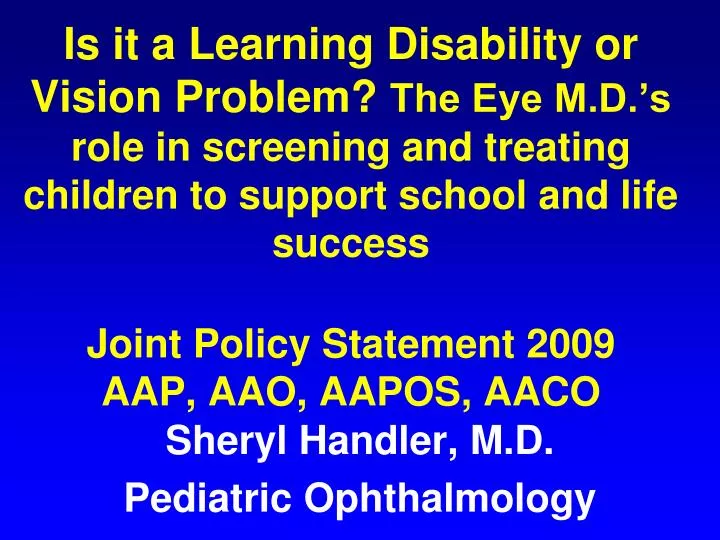 sheryl handler m d pediatric ophthalmology