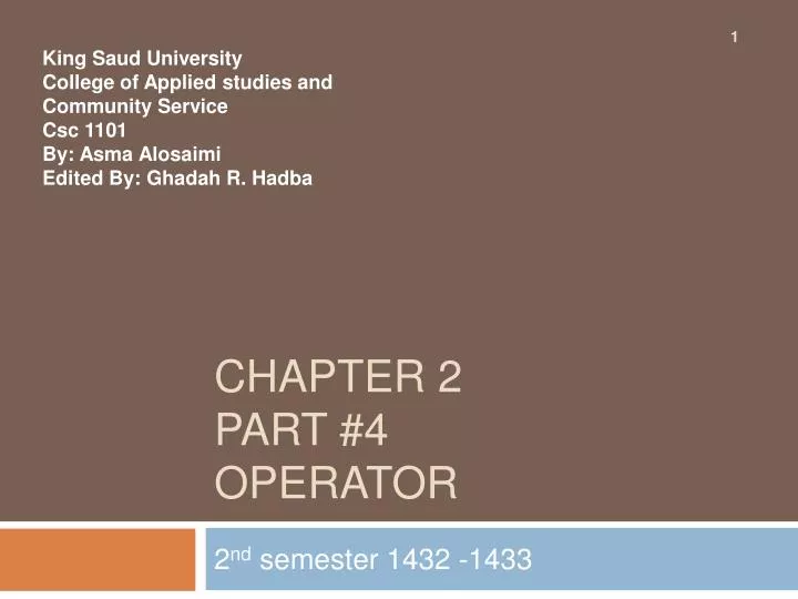chapter 2 part 4 operator