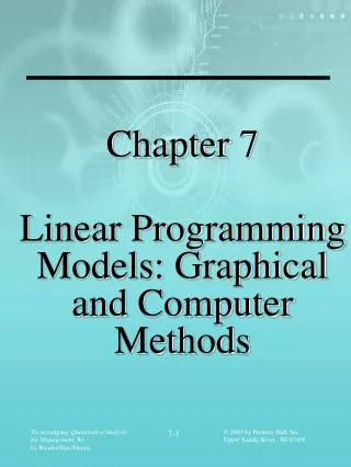 Chapter 7 Linear Programming Models: Graphical and Computer Methods