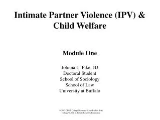 Intimate Partner Violence (IPV) &amp; Child Welfare
