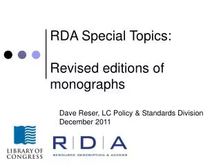 RDA Special Topics: Revised editions of monographs