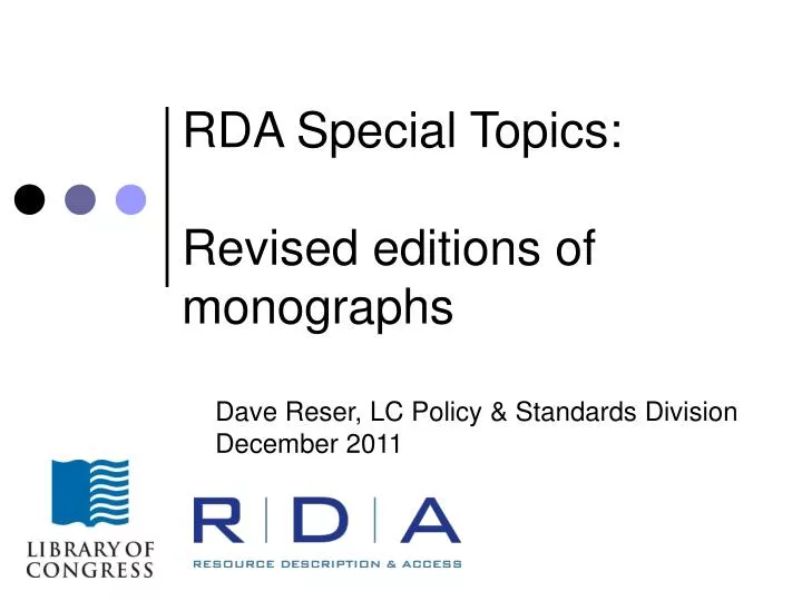 rda special topics revised editions of monographs