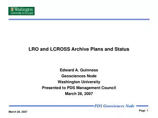 LRO and LCROSS Archive Plans and Status