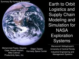 Earth to Orbit Logistics and Supply Chain Modeling and Simulation for NASA Exploration Systems