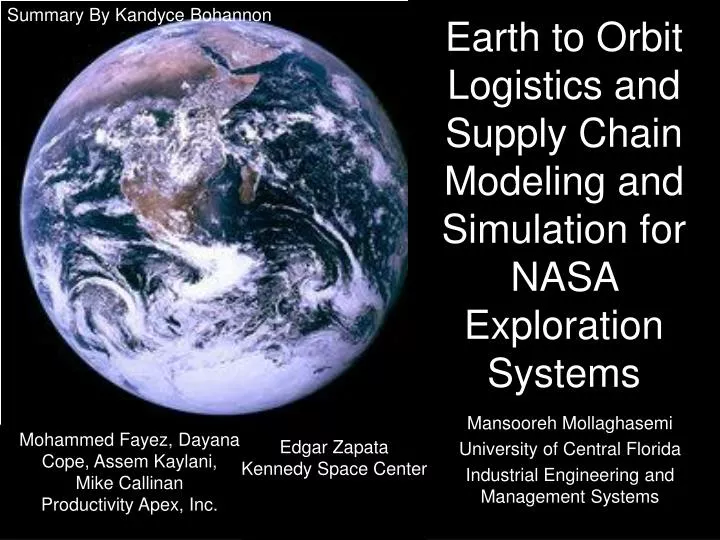 earth to orbit logistics and supply chain modeling and simulation for nasa exploration systems