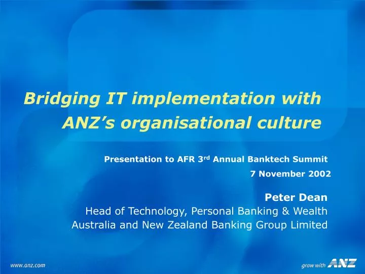 bridging it implementation with anz s organisational culture