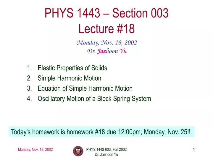 phys 1443 section 003 lecture 18