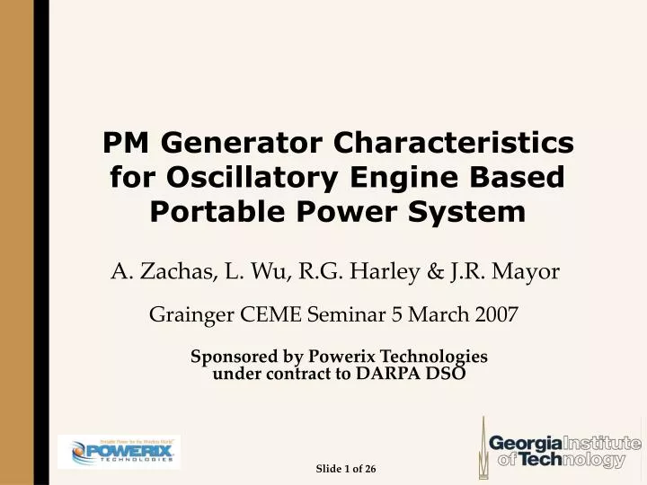 pm generator characteristics for oscillatory engine based portable power system