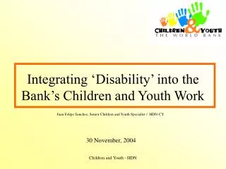 Integrating ‘Disability’ into the Bank’s Children and Youth Work