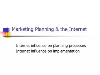 Marketing Planning &amp; the Internet