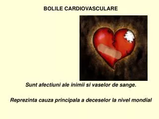 BOLILE CARDIOVASCULARE Sunt afectiuni ale inimii si vaselor de sange. Reprezinta cauza principala a deceselor la nivel m