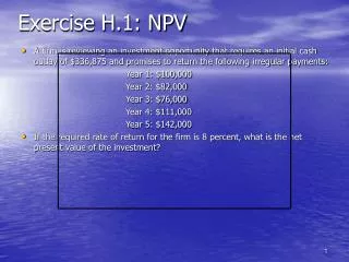 Exercise H.1: NPV