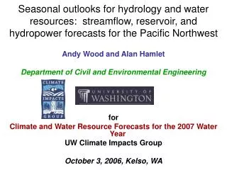 Seasonal outlooks for hydrology and water resources: streamflow, reservoir, and hydropower forecasts for the Pacific No