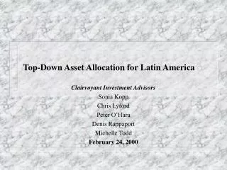 Top-Down Asset Allocation for Latin America