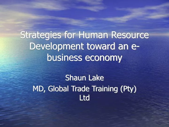 strategies for human resource development toward an e business economy