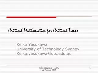 Critical Mathematics for Critical Times