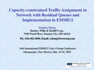 Capacity-constrained Traffic Assignment in Network with Residual Queues and Implementation in EMME/2