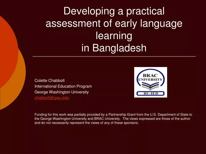 developing a practical assessment of early language learning in bangladesh