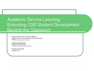 Academic Service Learning: Extending CSD Student Development Beyond the Classroom