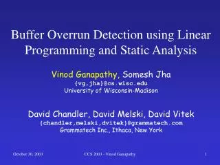 Buffer Overrun Detection using Linear Programming and Static Analysis