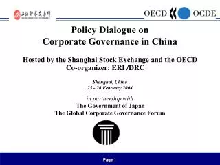 Policy Dialogue on Corporate Governance in China Hosted by the Shanghai Stock Exchange and the OECD