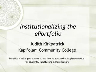 Institutionalizing the ePortfolio