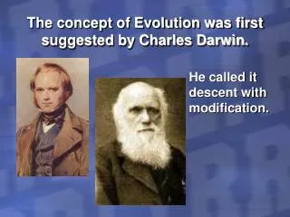 The concept of Evolution was first suggested by Charles Darwin.
