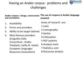 Having an Arabic corpus: problems and challenges