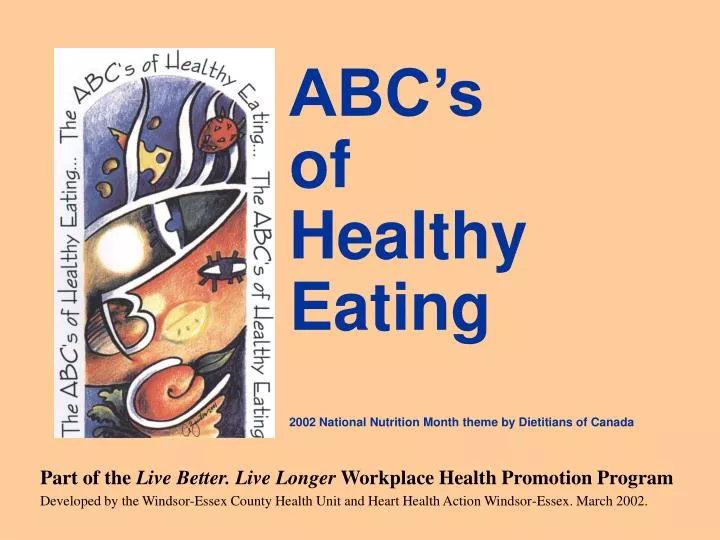 abc s of healthy eating 2002 national nutrition month theme by dietitians of canada