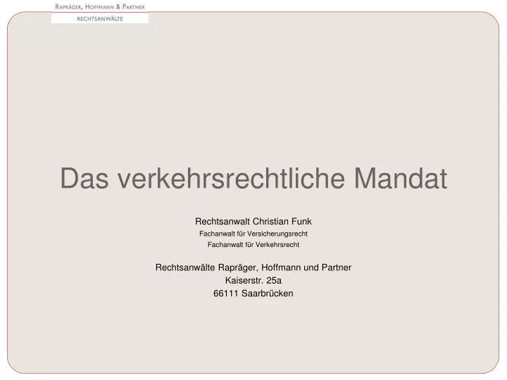 das verkehrsrechtliche mandat