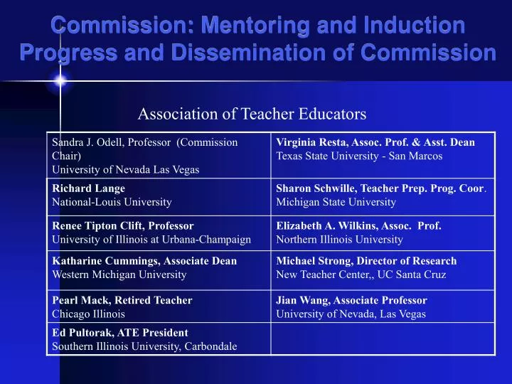commission mentoring and induction progress and dissemination of commission