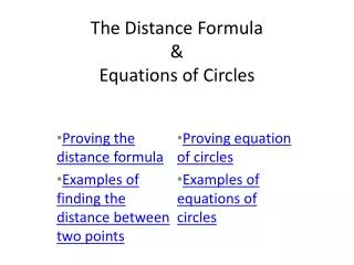 The Distance Formula &amp; Equations of Circles