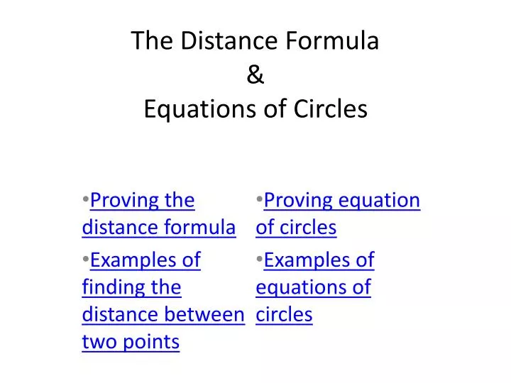 the distance formula equations of circles