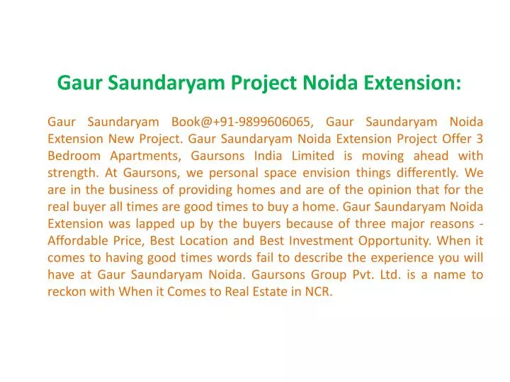 gaur saundaryam project noida extension