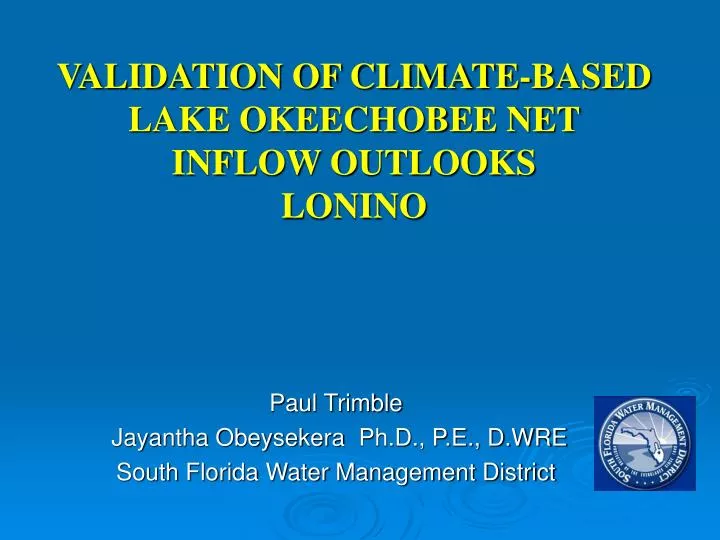 validation of climate based lake okeechobee net inflow outlooks lonino