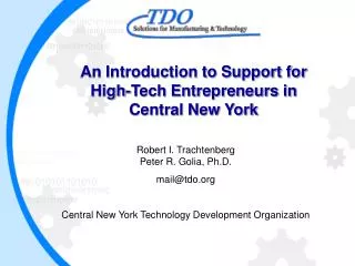 An Introduction to Support for High-Tech Entrepreneurs in Central New York