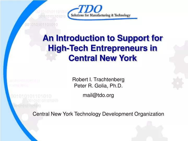 an introduction to support for high tech entrepreneurs in central new york