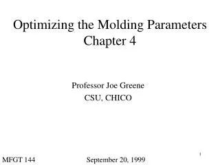 Optimizing the Molding Parameters Chapter 4