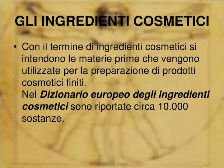 gli ingredienti cosmetici