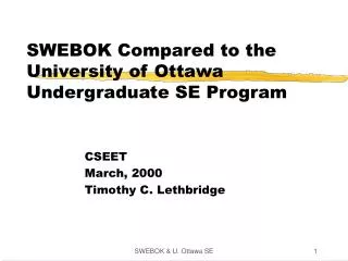 SWEBOK Compared to the University of Ottawa Undergraduate SE Program