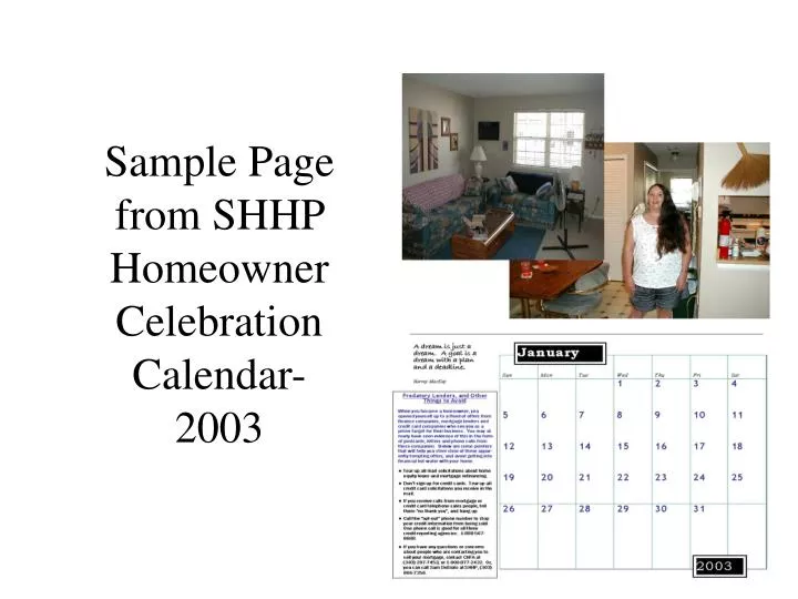 sample page from shhp homeowner celebration calendar 2003