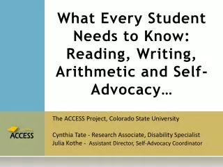 What Every Student Needs to Know: Reading, Writing, Arithmetic and Self-Advocacy…