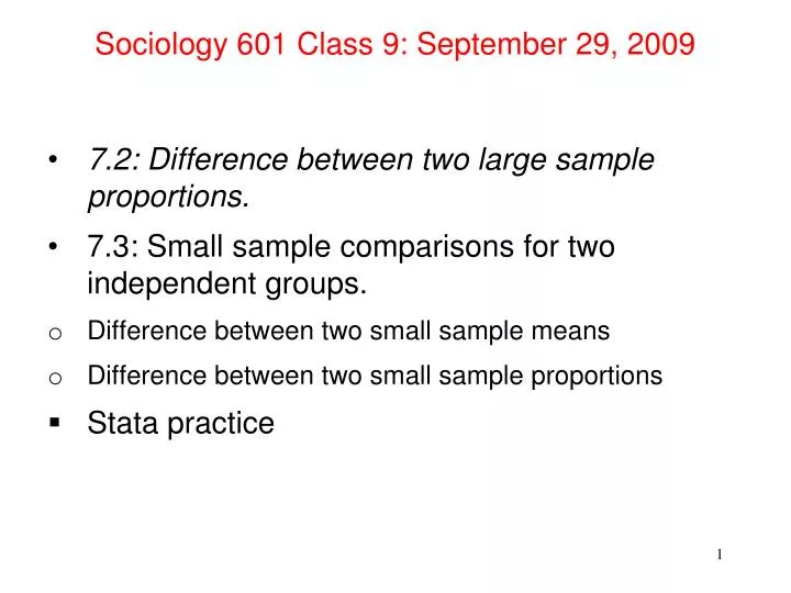 sociology 601 class 9 september 29 2009