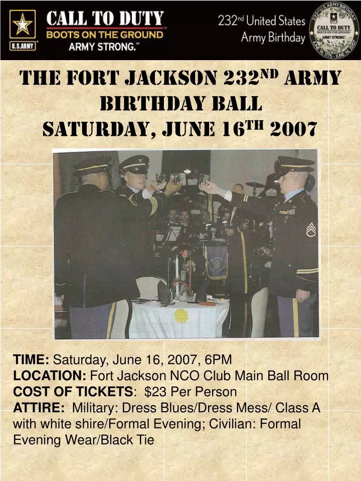 the fort jackson 232 nd army birthday ball saturday june 16 th 2007