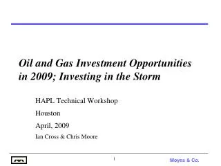 Oil and Gas Investment Opportunities in 2009; Investing in the Storm