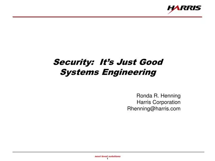 security it s just good systems engineering