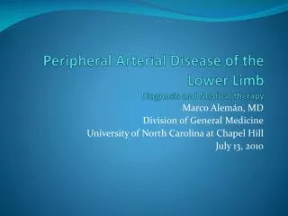 Peripheral Arterial Disease of the Lower Limb Diagnosis and Medical therapy