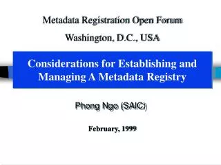 Considerations for Establishing and Managing A Metadata Registry